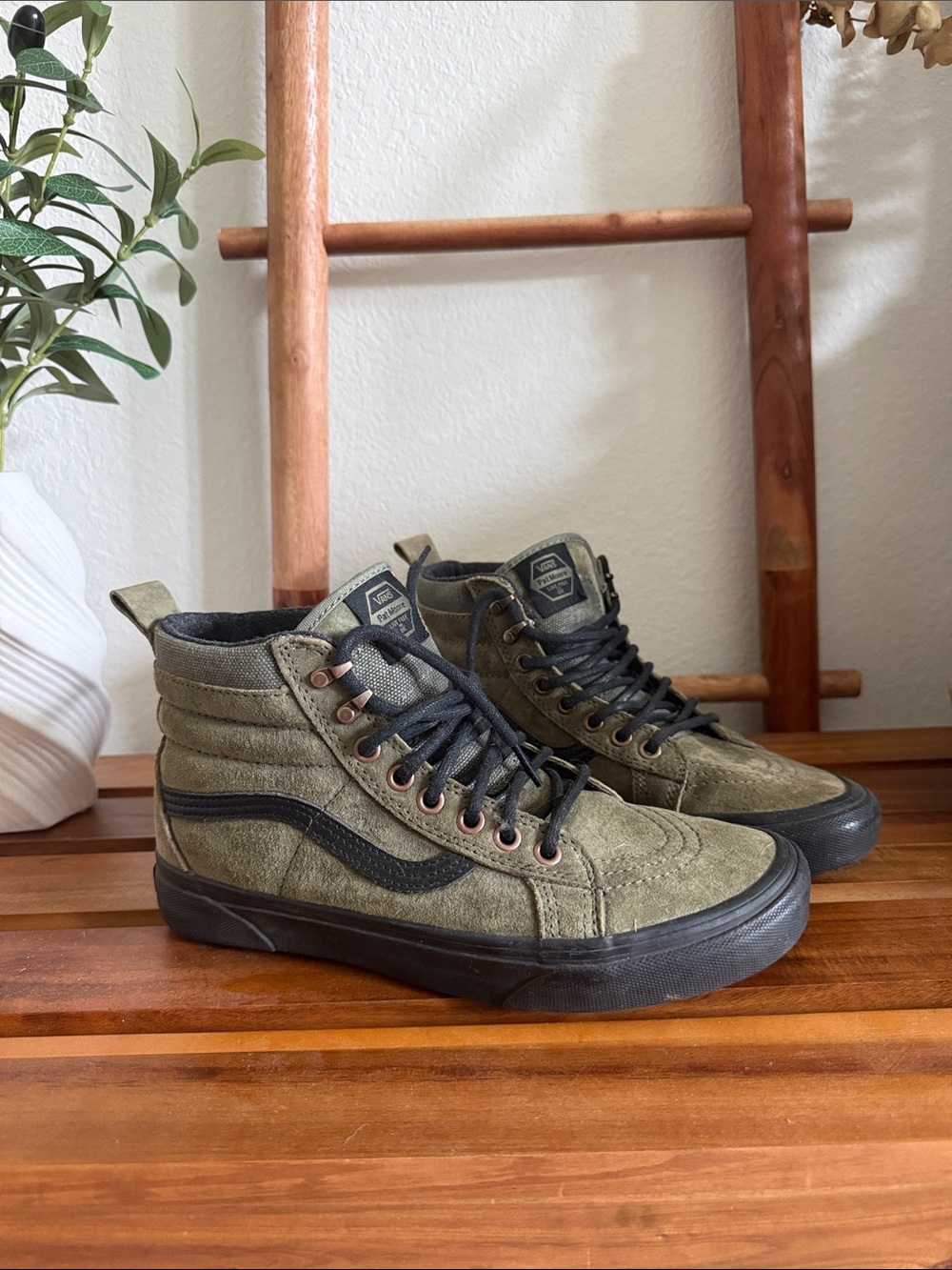 Vans Olive Green and Black High-Top Skate Sneakers